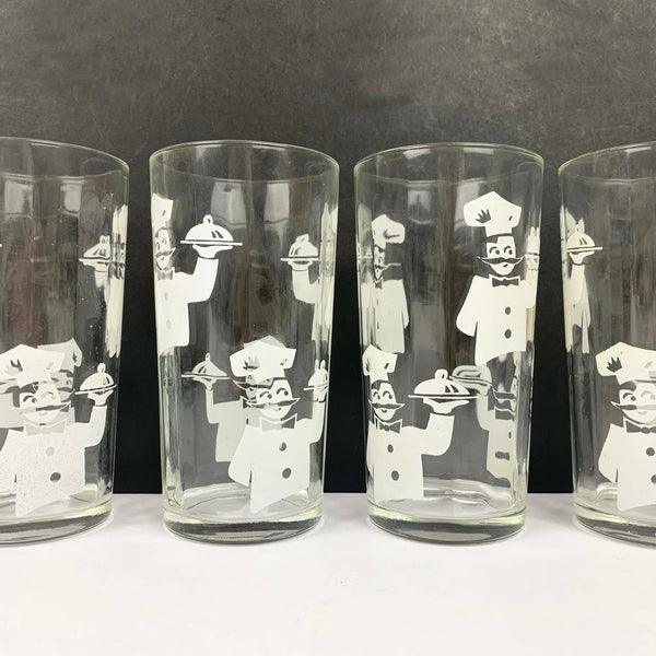 Whimsical chef tumblers Set of 4 with white printed chefs