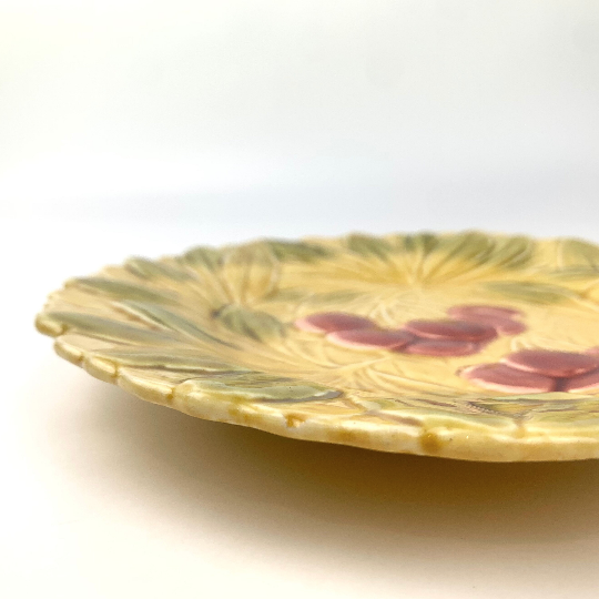 Sarreguemines Pottery Majolica Cherry Plate showing depth