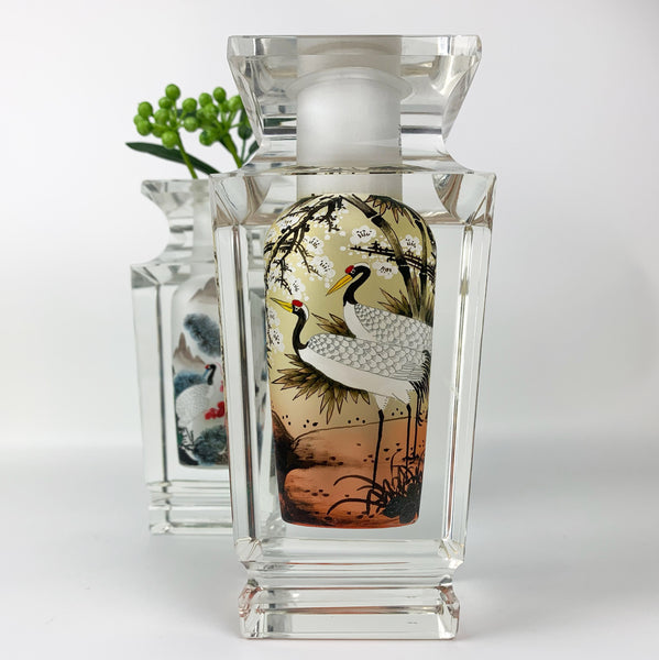 Traditional Chinese crane art on crystal vase