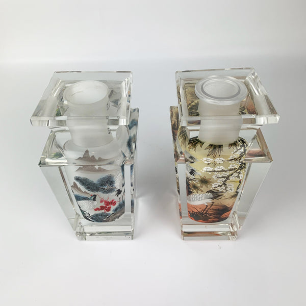 Chinese crystal reverse painted vase tops