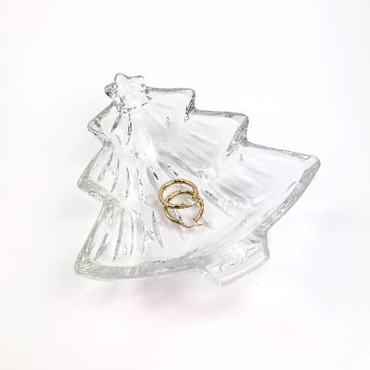 Christmas Tree Sweet Dish pictured with earrings to indicate size