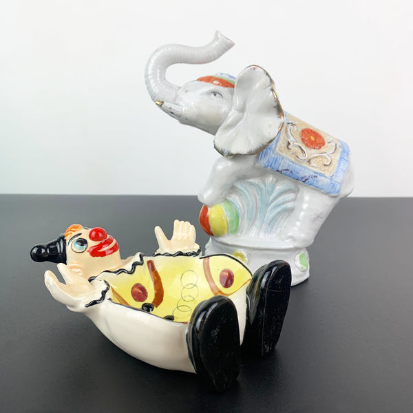 Circus clown trinket bowl with elephant figural money box - Set of 2