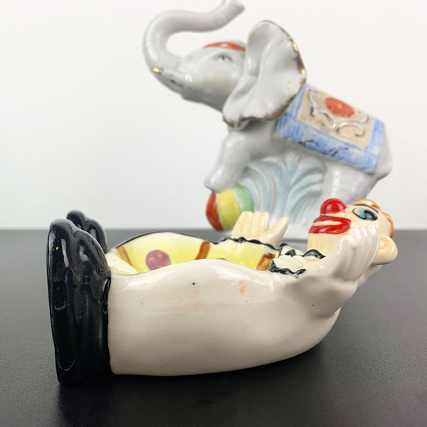 Circus clown trinket bowl with elephant figural money box - Set of 2