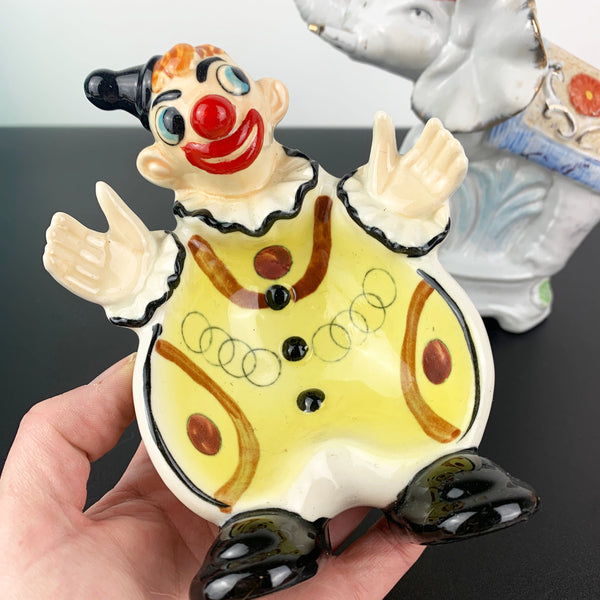 Circus clown trinket bowl with elephant figural money box - Set of 2