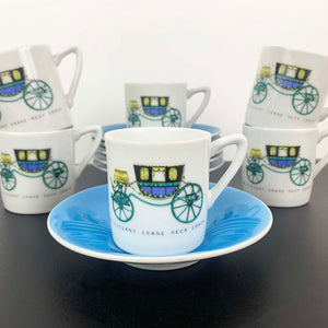 Japanese 'Elegant Crane Coach' espresso cup and saucer - Set of 6