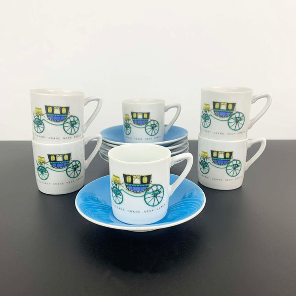 Japanese 'Elegant Crane Coach' espresso cup and saucer - Set of 6