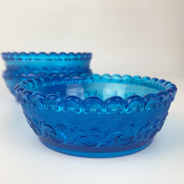 Cobalt blue bowls with scalloped rim