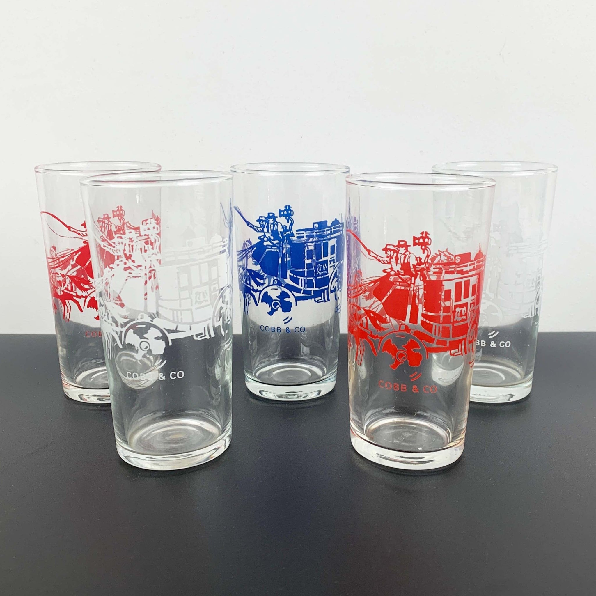 Cobb & Co stagecoach collectible tumbler - Set of 5