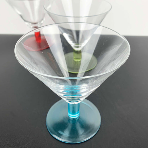 Large martini and cocktail glass with coloured stems - Set of 3