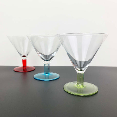 Large martini and cocktail glass with coloured stems - Set of 3