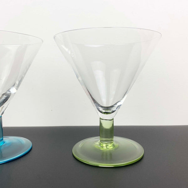 Large martini and cocktail glass with coloured stems - Set of 3