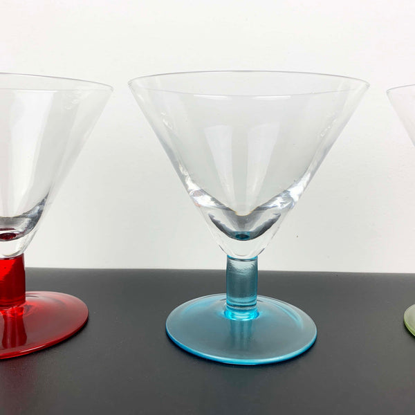 Large martini and cocktail glass with coloured stems - Set of 3