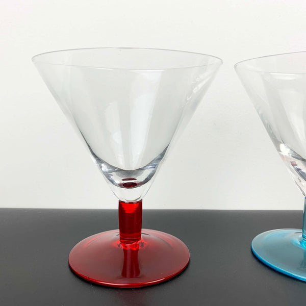 Large martini and cocktail glass with coloured stems - Set of 3