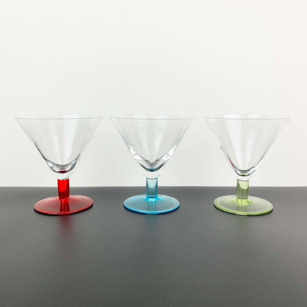 Large martini and cocktail glass with coloured stems - Set of 3