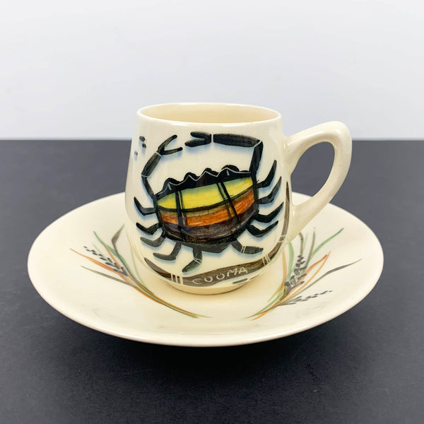 Studio Anna 1960s Cooma souvenir espresso cup and saucer with crab