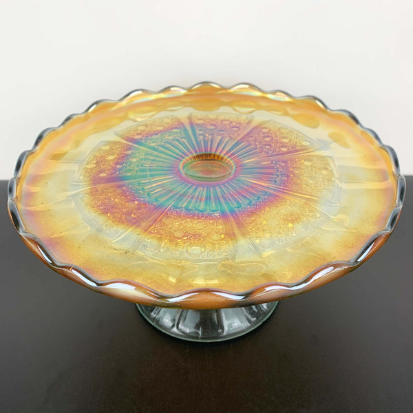 Crown Crystal 1920's rare carnival glass cake stand