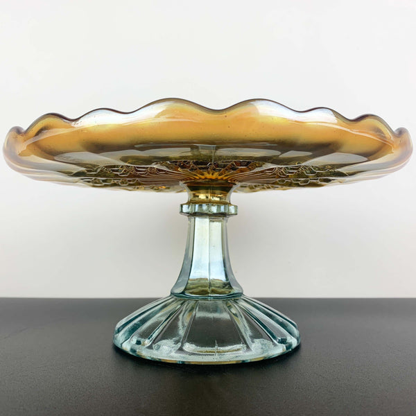 Crown Crystal 1920's rare carnival glass cake stand