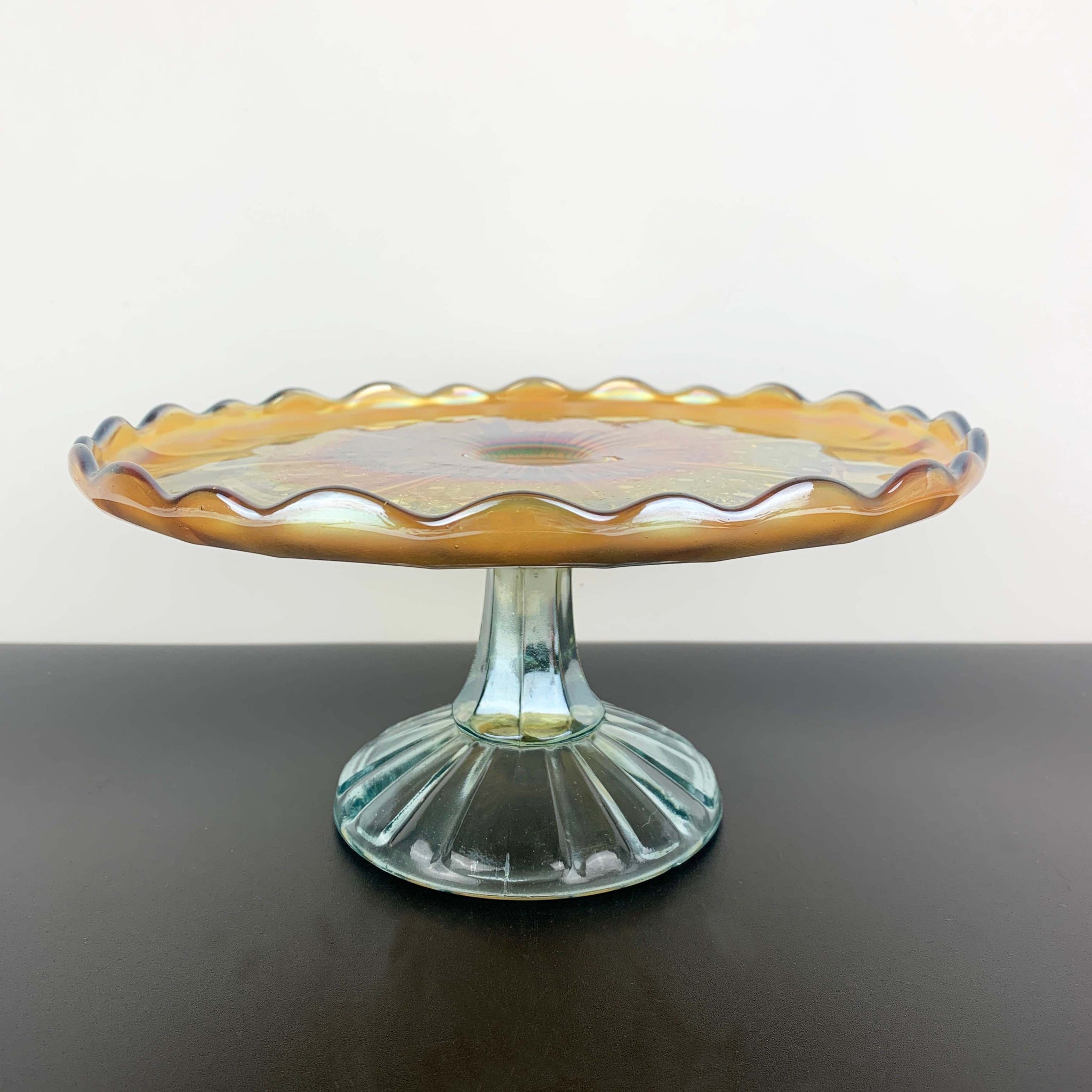 Crown Crystal 1920's rare carnival glass cake stand