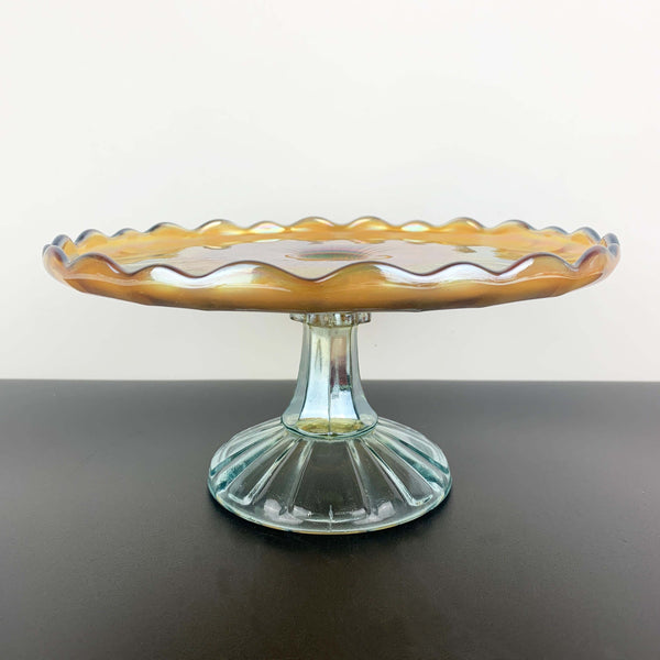 Crown Crystal 1920's rare carnival glass cake stand