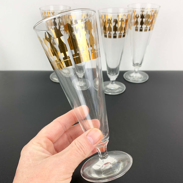 Crown Glass gold gilt Chess cocktail glass - Set of 5