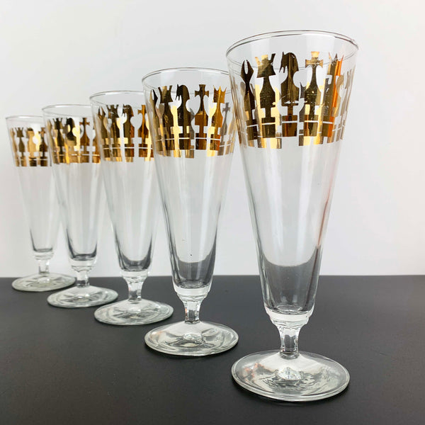 Crown Glass gold gilt Chess cocktail glass - Set of 5