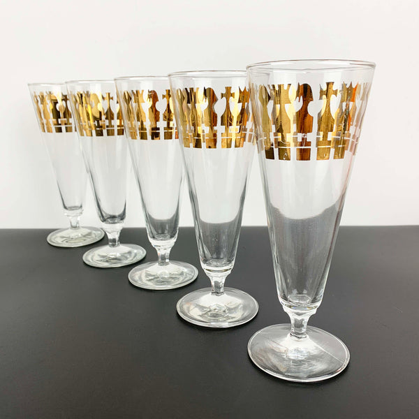 Crown Glass gold gilt Chess cocktail glass - Set of 5