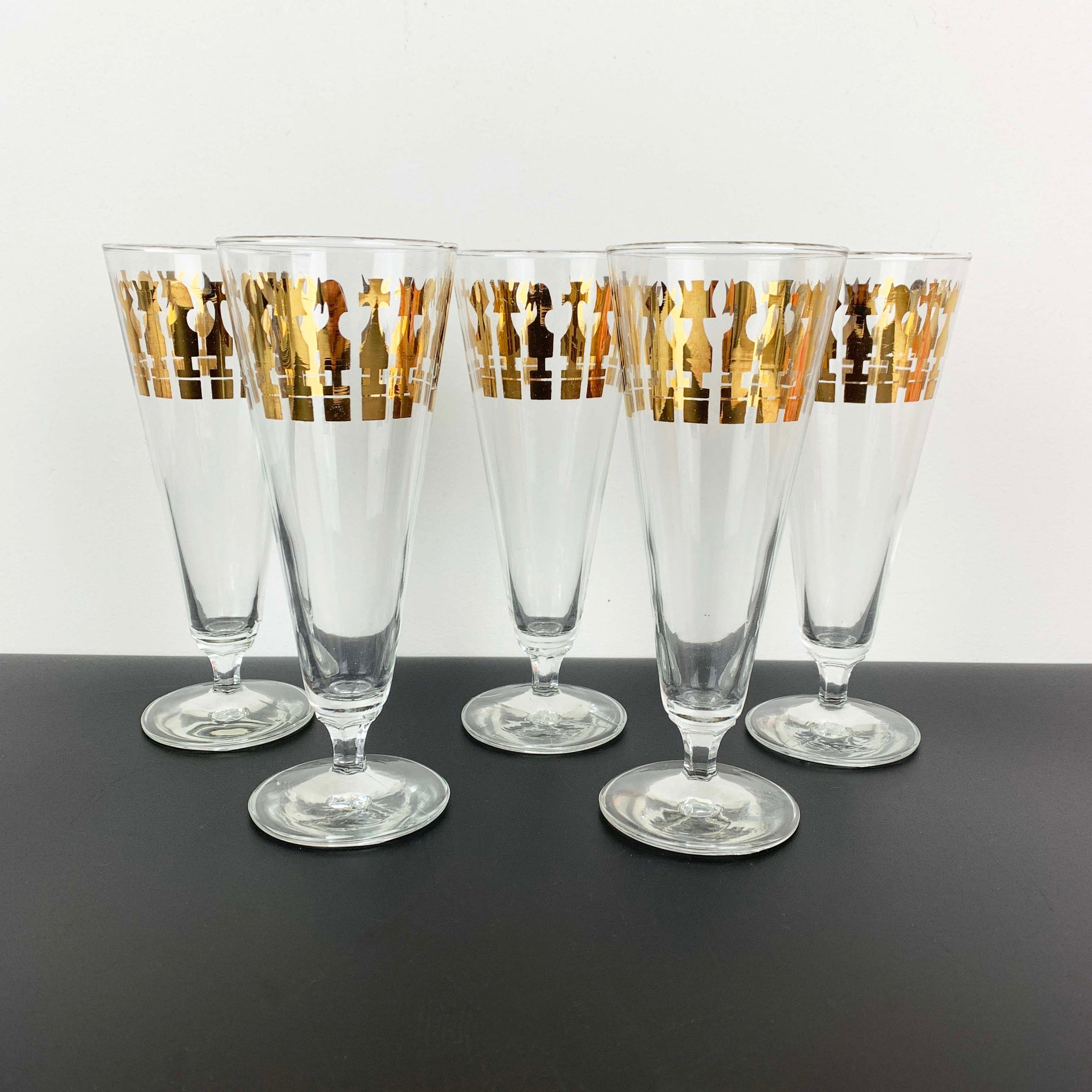 Crown Glass gold gilt Chess cocktail glass - Set of 5