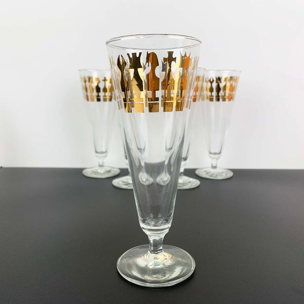 Crown Glass gold gilt Chess cocktail glass - Set of 5