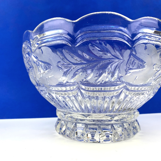 Crystal Footed Serving Bowl with wear to frosted pattern