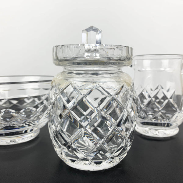 3 piece diamond cut crystal breakfast and condiment set