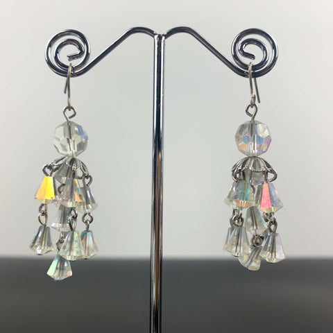 Mid century Aurora Borealis crystal chandelier drop earrings