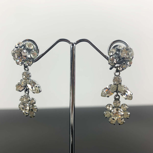 Mid century rhinestone cascading flower screw on earrings