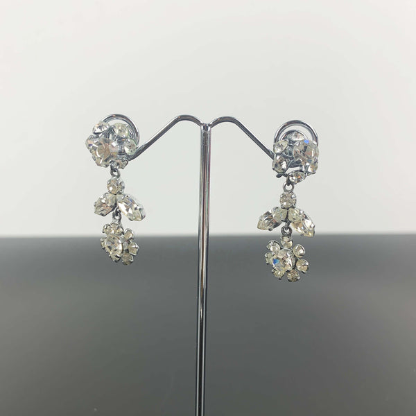 Mid century rhinestone cascading flower screw on earrings