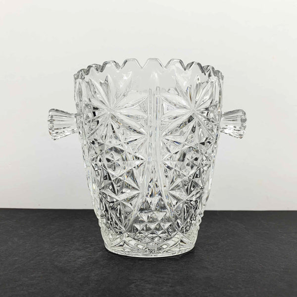 Crystal twin handled ice bucket with scalloped rim