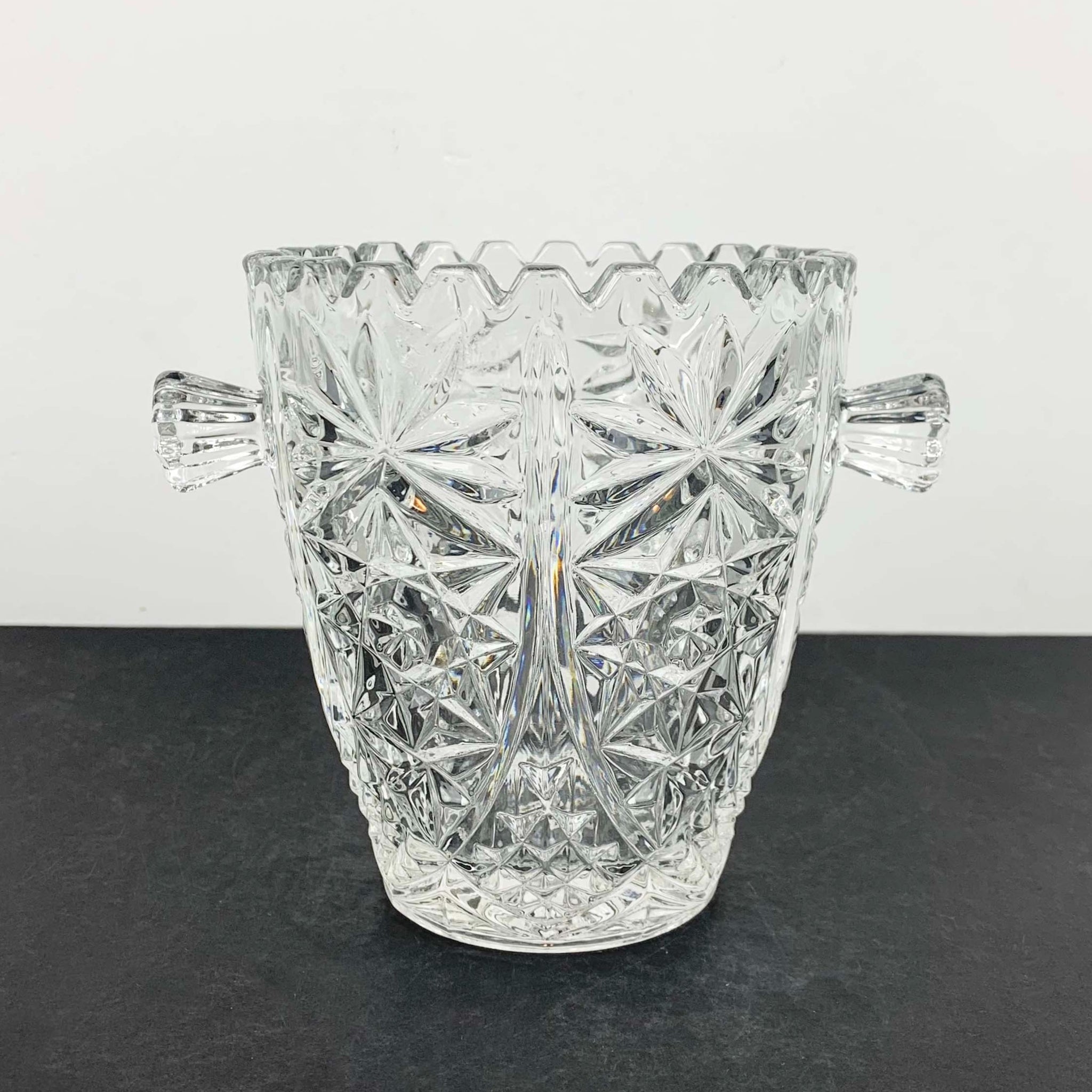 Crystal twin handled ice bucket with scalloped rim