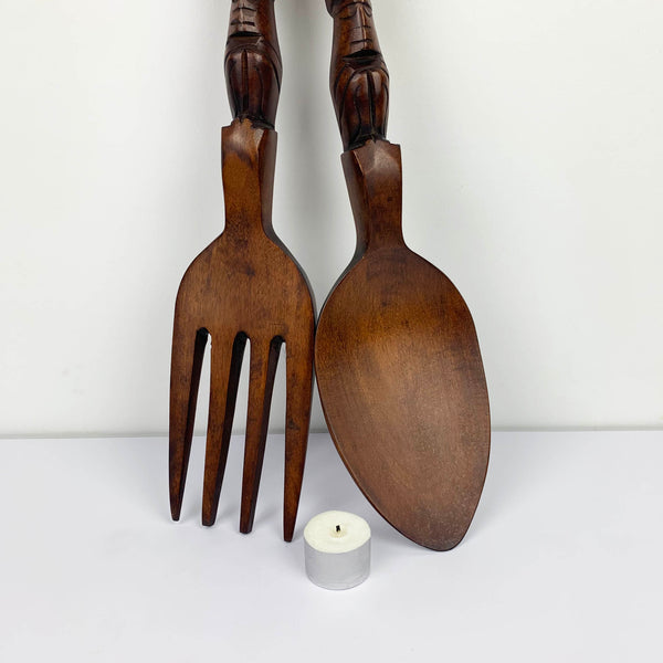 Large carved wooden cutlery wall hanging