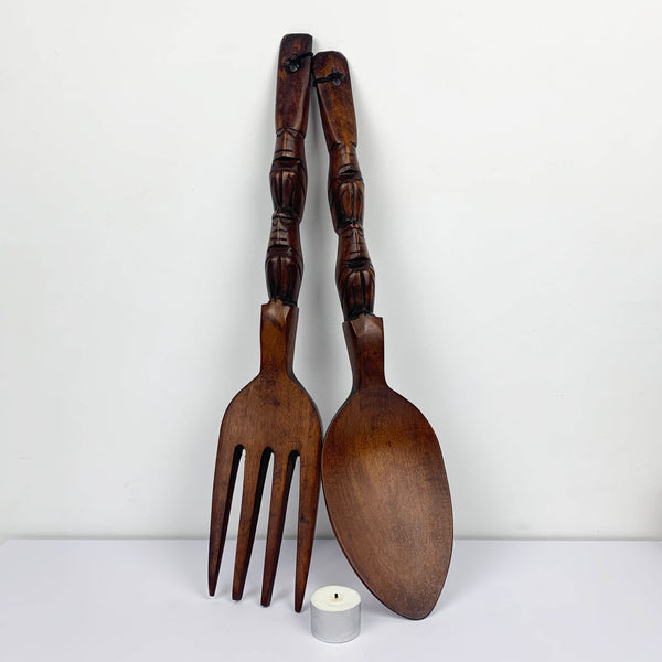 Large carved wooden cutlery wall hanging