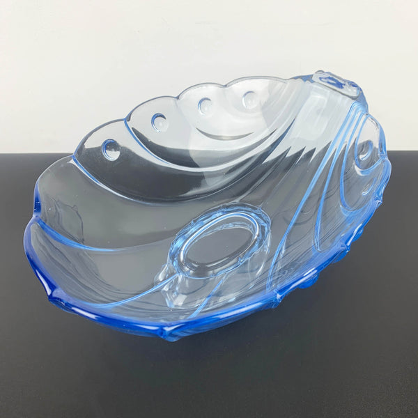 Stolzle rare blue depression glass footed shell bowl