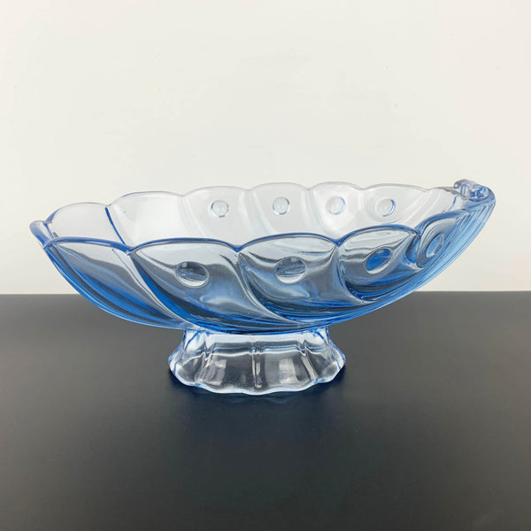 Stolzle rare blue depression glass footed shell bowl