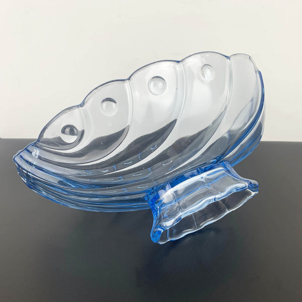 Stolzle rare blue depression glass footed shell bowl