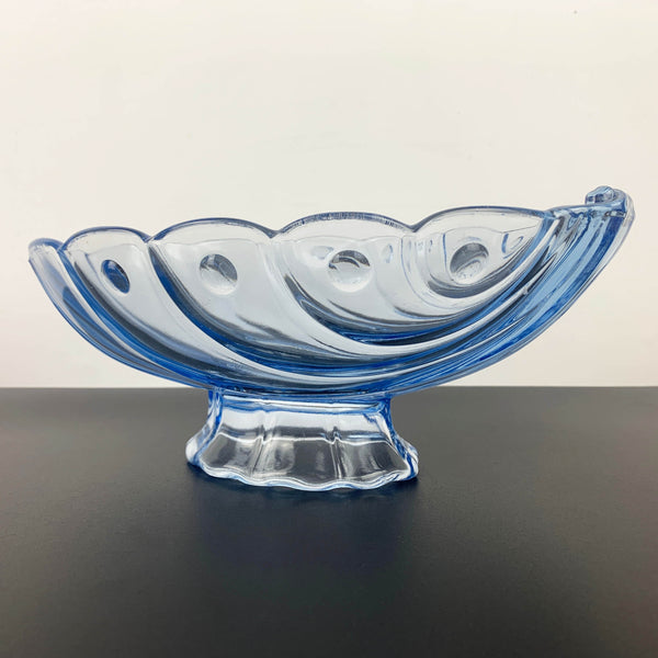 Stolzle rare blue depression glass footed shell bowl