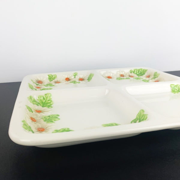 Ceramic 'Mountain Daisy' divided appetiser platter depth