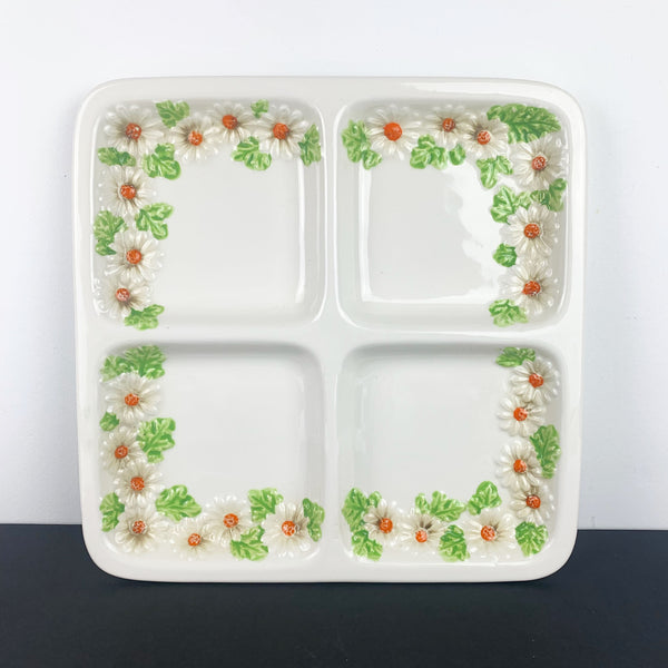 Ceramic 'Mountain Daisy' divided majolica style platter