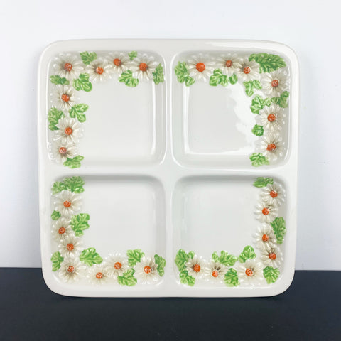 Ceramic 'Mountain Daisy' divided majolica style platter