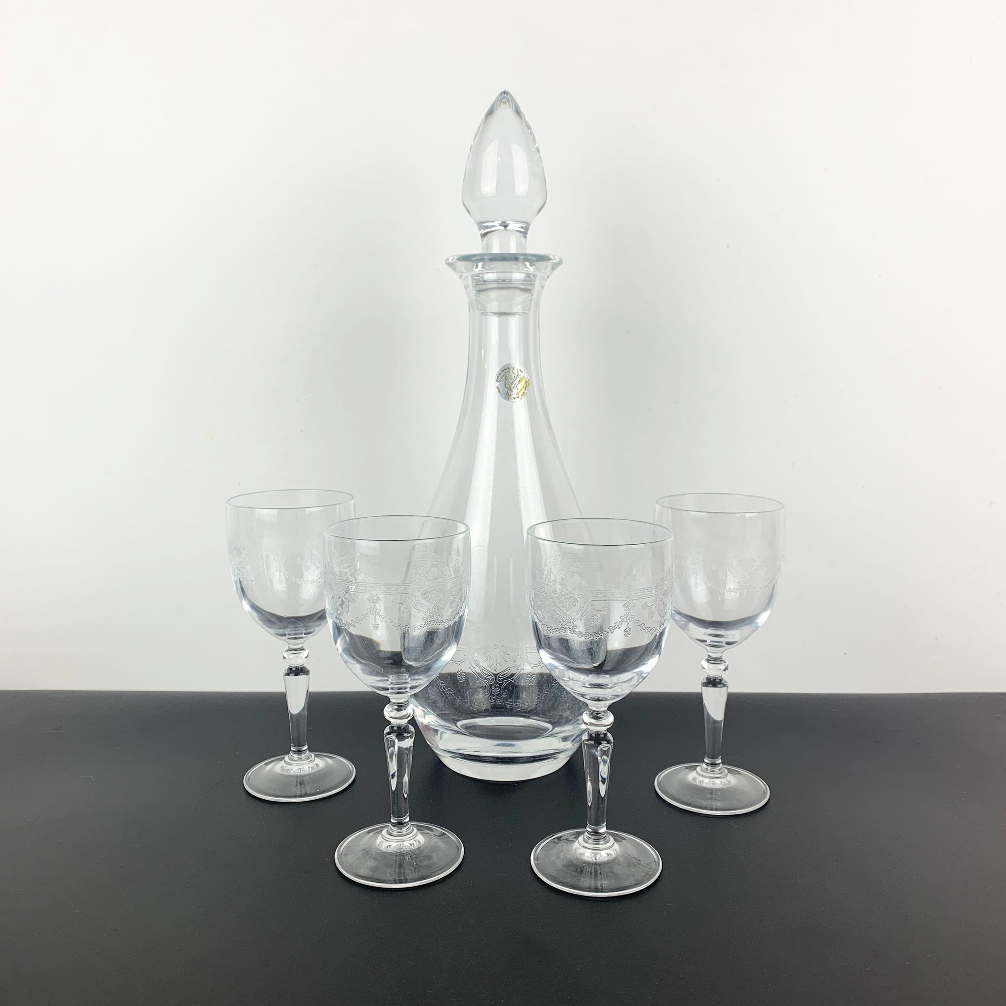 Cristal D'Arques 'Dampierre' Rare Etched Decanter Set with 4 Glasses