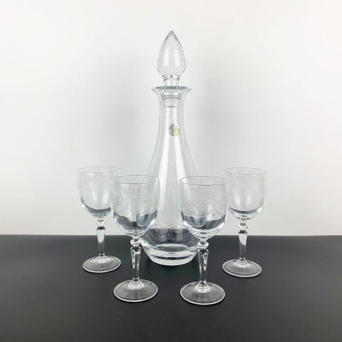 Cristal D'Arques 'Dampierre' Rare Etched Decanter Set with 4 Glasses