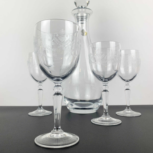 Cristal D'Arques 'Dampierre' Rare Etched Decanter Set with 4 Glasses