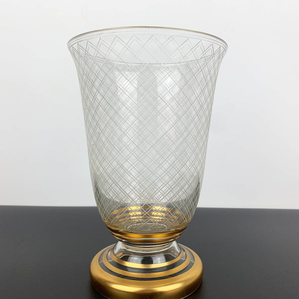 Argyle pattern decorative vase with gold stripe detail