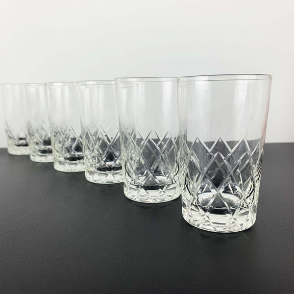 Diamond cut crystal water glass - Set of 6