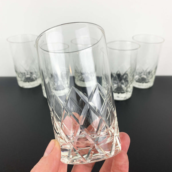 Diamond cut crystal water glass - Set of 6